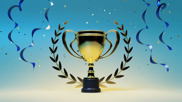 istock Victory Trophy and Celebration Ribbon, 3d rendering 1777468357