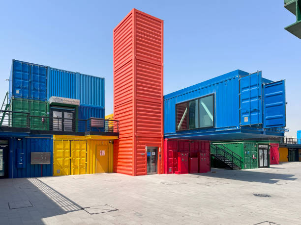 Doha, Qatar - October 14, 2023: Box Park, located at the old Doha Port, is the newest trending destination in Qatar. Made of colorful recycled containers