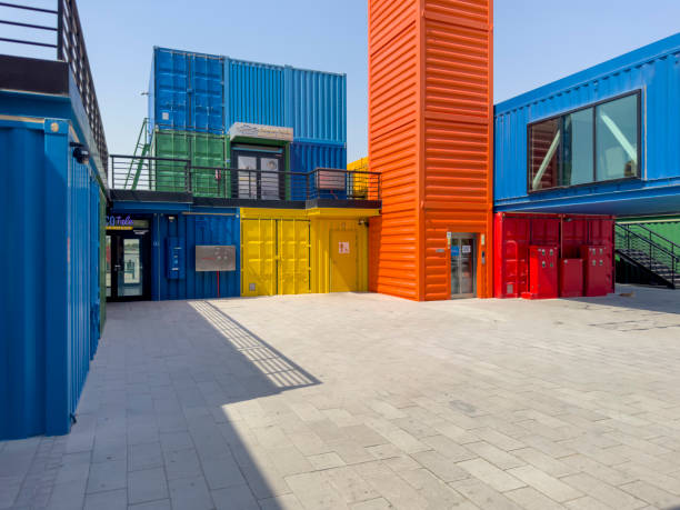 Doha, Qatar - October 14, 2023: Box Park, located at the old Doha Port, is the newest trending destination in Qatar. Made of colorful recycled containers