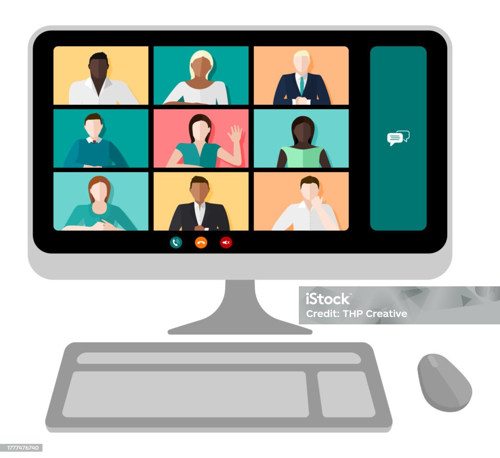 Computer Video Conferencing Graphics Computer Video Conference Vector Stock Illustration - Download Image ...