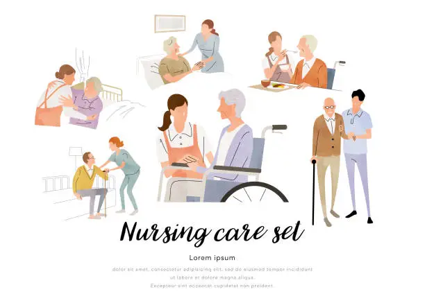 Vector illustration of Vector illustration material: Nursing care, work, people set