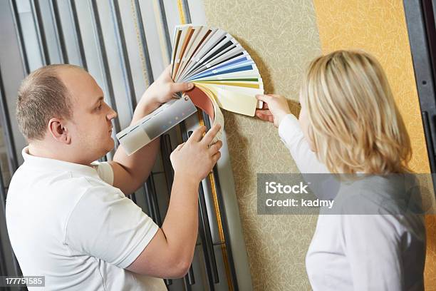 Seller And Buyer Matching Paint Color Stock Photo - Download Image Now - Hardware Store, Sale, Adult
