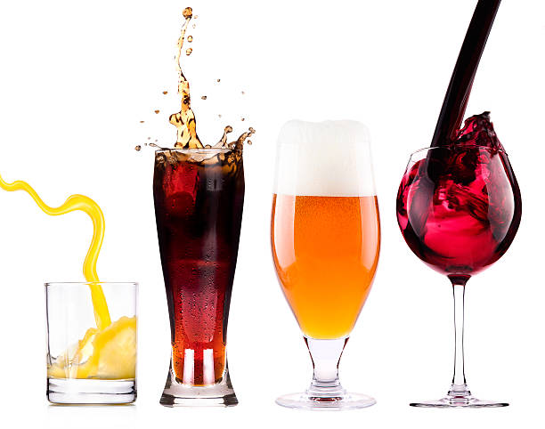 different images of alcohol isolated on a white background