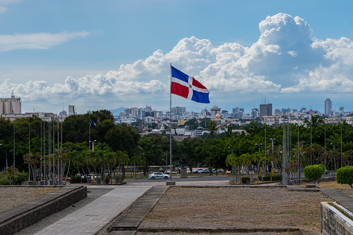 View of the Dominican Republic flag patriotic symbol in the Columbus lighthouse