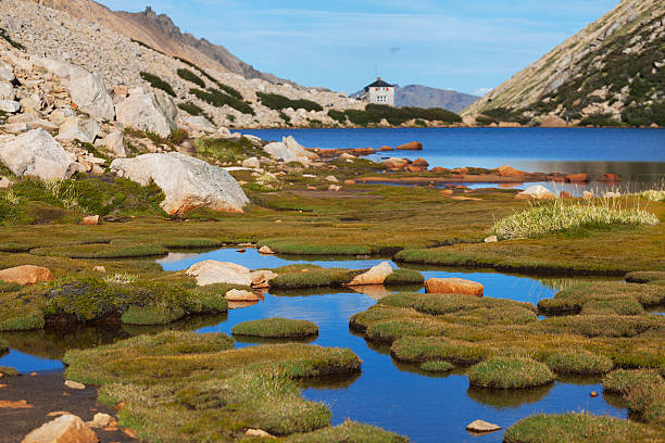 Tonchek lagoon, Patagonia, Argentina Tourist camp Frey, Tonchek lagoon, national park, Nahuel Huapi, Patagonia, Argentina nahuel huapi national park stock pictures, royalty-free photos & images