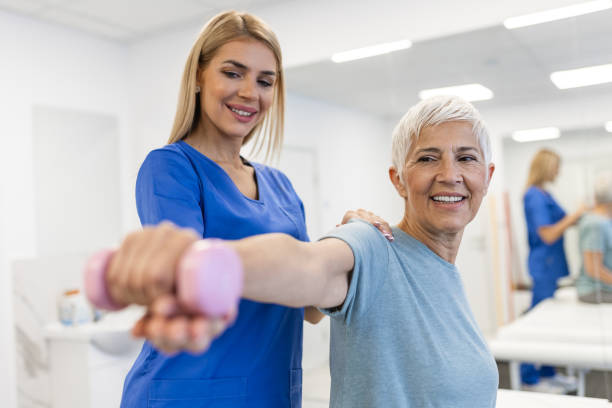 istock Professional therapists is stretching muscles, senior patient with abnormal muscular symptoms, physical rehabilitation therapies and treatment of physiological disorders by physiotherapists concept. 1777535738