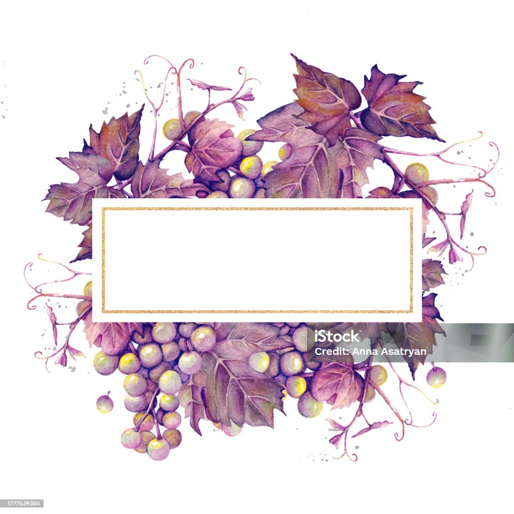 Rectangular Frame Grapes Rectangular Gold Frame With Bunches Of Purple Grapes Drawn In ...