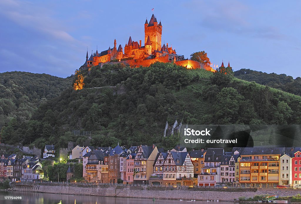 Castle on a hill with town next to Mosel River, Germany the famous popular Village of Cochem at Mosel River in Mosel Valley,Rhineland-Palatinate,Germany Cochem Stock Photo