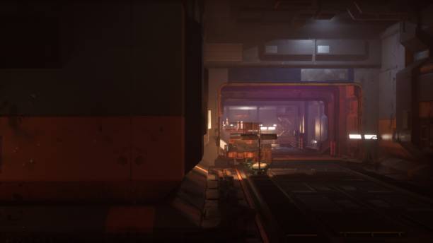 istock Dimly lit corridors of the poorly illuminated bunker cluttered with crates and boxes. 1777554988