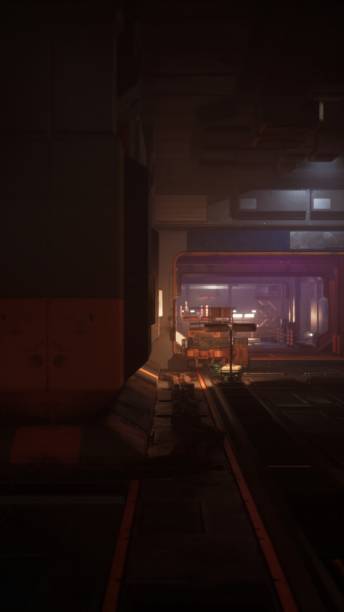 istock Poorly lit passageways in the bunker, filled with crates and boxes. 1777554992