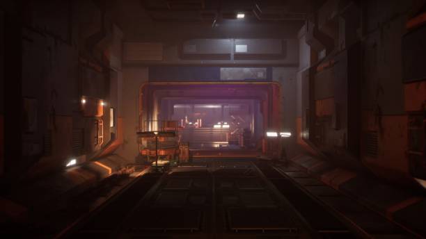 istock Corridors within the poorly lit bunker, filled with an array of crates and boxes. 1777554998