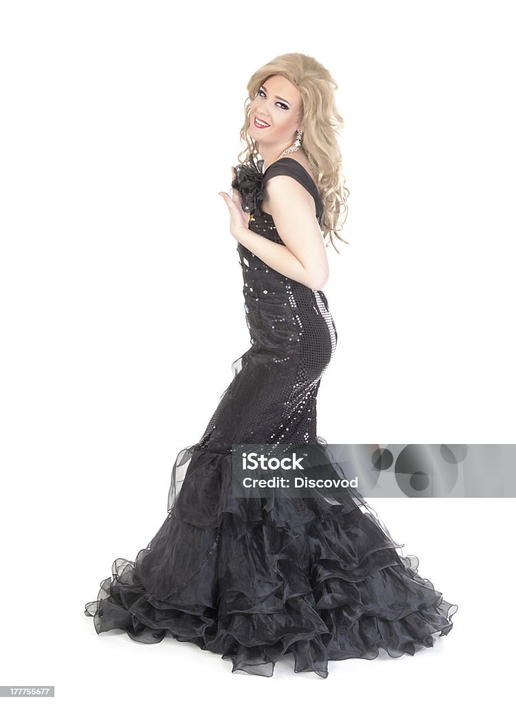 Portrait of drag queen. Man dressed as Woman Full length portrait of drag queen. Man dressed as Woman, isolated on white background Adult Stock Photo