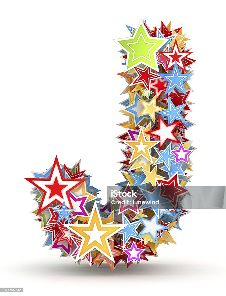 Lettera Jfrom stelle colorate - Foto stock royalty-free di A forma di stella