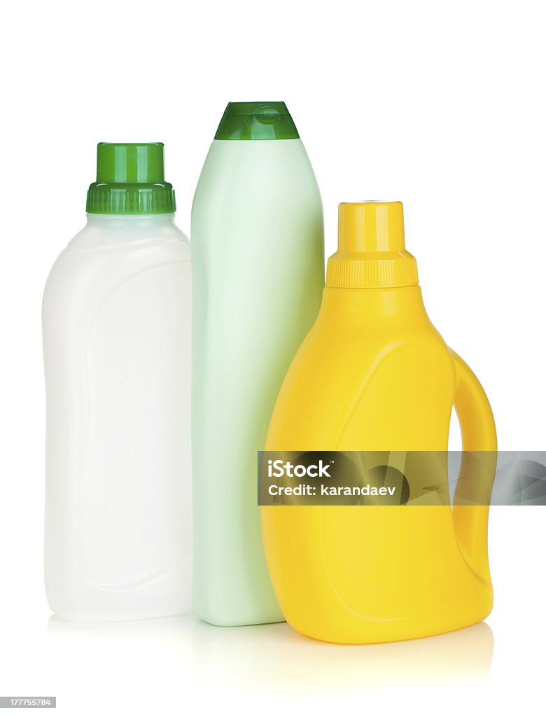 Plastic bottles of cleaning products Plastic bottles of cleaning products. Isolated on white background Blank Stock Photo