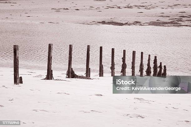 Wooden Posts At Morar Bar Scotland Stock Photo - Download Image Now - Bay of Water, Beach, Black And White