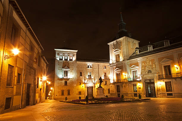 November,2019. Toledo, Spain. Illuminated castle in a Spanish city in Castilla La Mancha with cloudy sky with various shades of blue.
