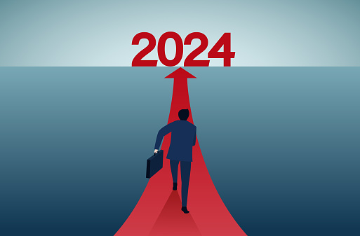 Businessmen running to the target.New year concept.2024