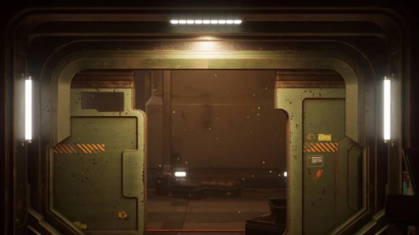 The opening door of the bunker stock photo