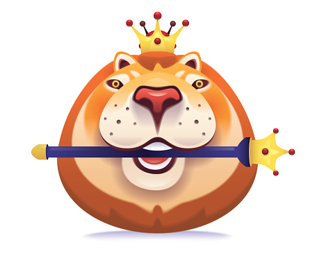 vector illustration of lion king holding sceptre icon