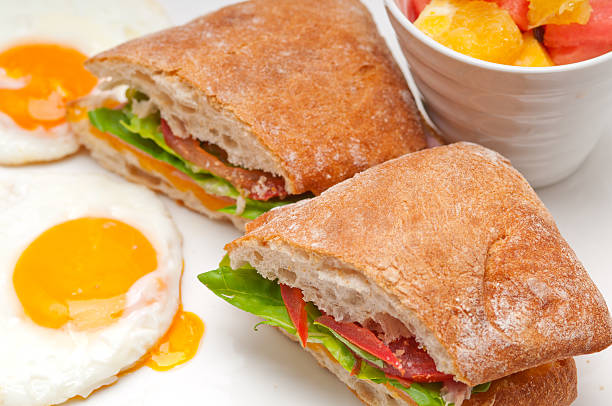ciabatta panini sandwich eggs tomato lettuce