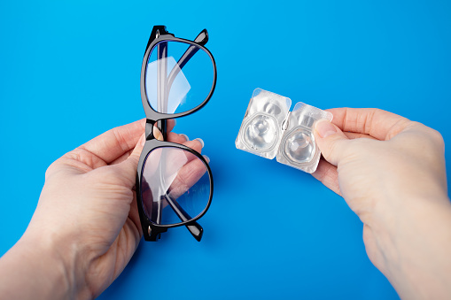 Vision care, a choice between eyeglasses and contact lenses for eye health