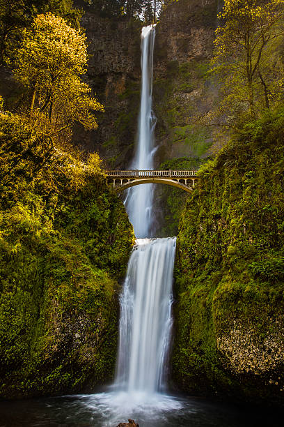 Waterfalls with bridge stock photo