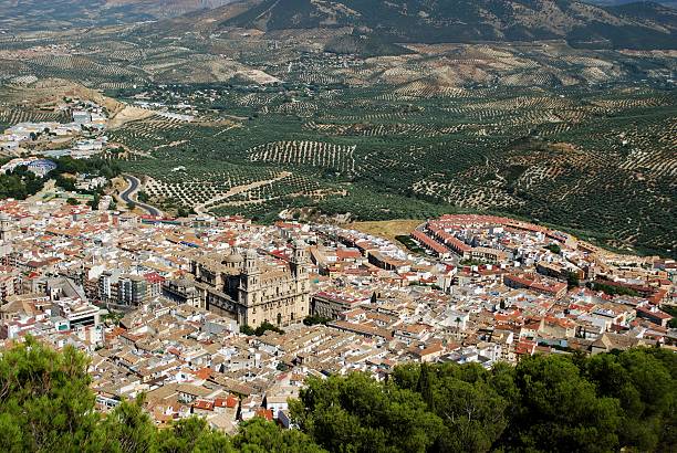 View of city, Jaen, Andalusia, Spain. Assumption of with views over the surrounding city rooftops, Jaen, Jaen Province, Andalusia, Spain, Western Europe. jaen stock pictures, royalty-free photos & images