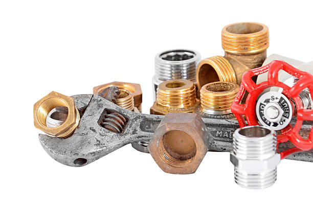 istock Plumbing pipe, valve and wrench 177761656