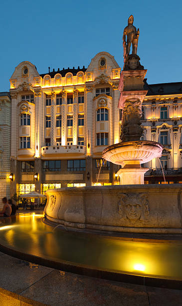 Maximilian fountain in the Bratislava Main square stock photo