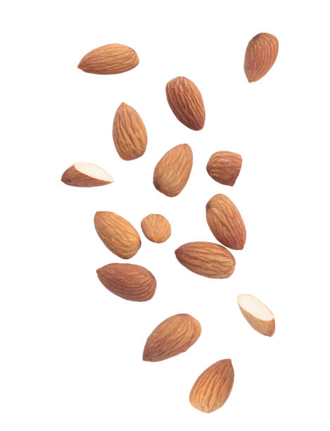 istock Falling Almond isolated. Almonds on white background. Almond fall. With clipping path. 1777627625
