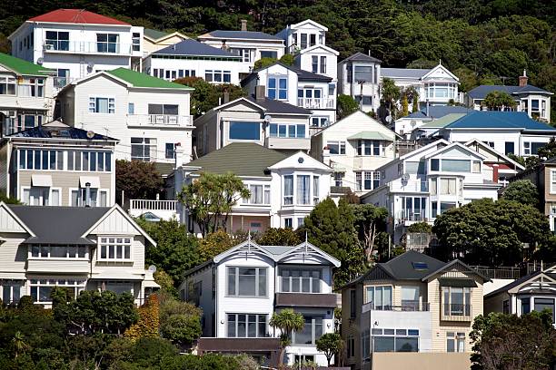 Houses on Mt Victoria Hill in Wellington stock photo