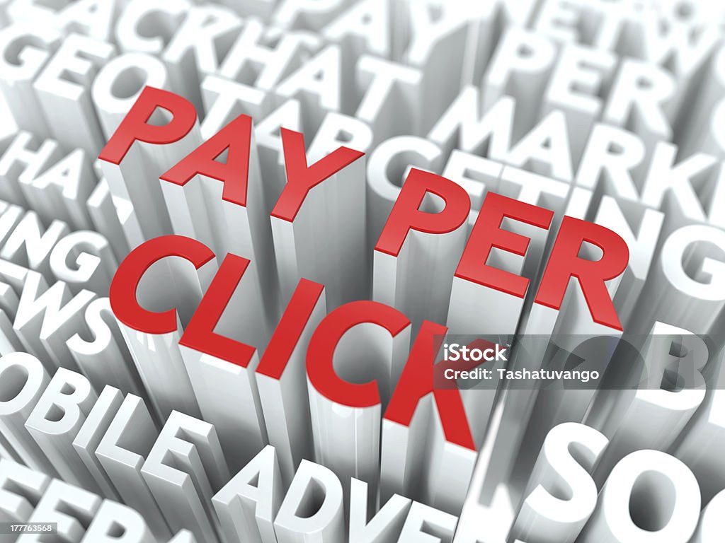 Pay Per Click (PPC) Concept. Pay Per Click (PPC) Concept. The Word of Red Color Located over Text of White Color. Pay Per Click Stock Photo