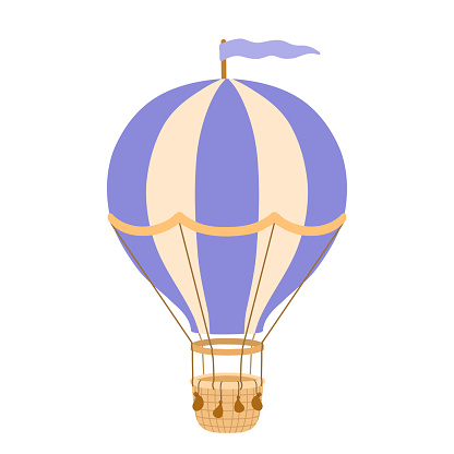 Vintage Hot air balloon with flags. Vector illustration isolated on white