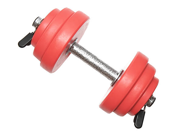 Sporting equipment - single red dumbbells. A sporting equipment - two red dumbbells. Isolated over white. barbel stock pictures, royalty-free photos & images