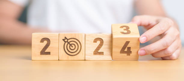 istock 2023 year change to 2024 year block with dartboard icon. Goal, Target, Resolution, strategy, plan, Action, mission, motivation, and New Year start concepts 1777645533