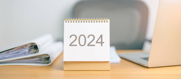 istock 2024 Year Calendar on table background. countdown, Happy New Year, Resolution, Goals, Plan,  Action, Mission and financial Concept 1777646579