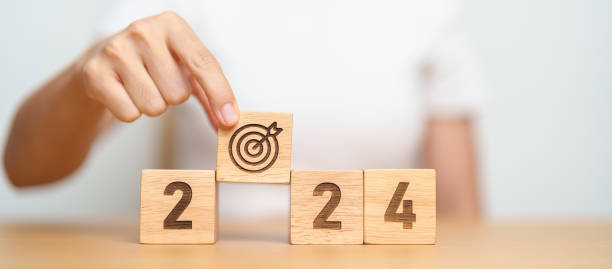 istock 2024 year block with dartboard icon. Goal, Target, Resolution, strategy, plan, Action, mission, motivation, and New Year start concepts 1777647666