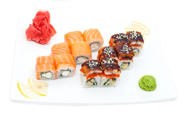 istock Japanese sushi with fish and sea vegetables 177765051