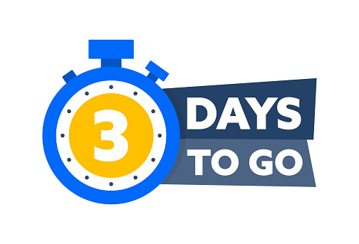 3 Days to go. Countdown timer. Countdown left days banner. Sale or promotion timer, alarm clock. Vector illustration