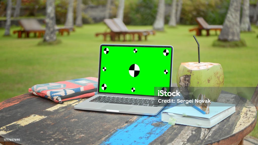 Computer Static Green Static Green Screen Mock Up Laptop Macbook Computer With Chroma Key ...