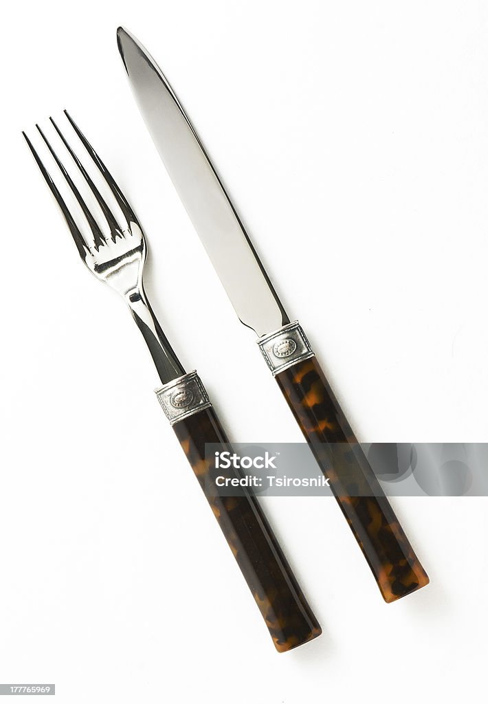 Cuchillo y tenedor aislado agujas - Foto de stock de Acero libre de derechos