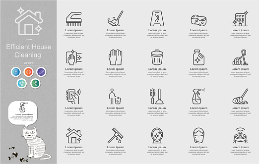 Efficient House Cleaning Line Icons Content Infographic