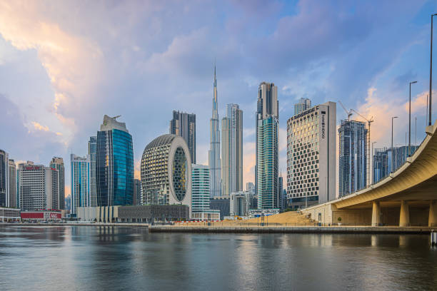 istock Skyscrapers in Dubai in the evening with port 1777669664
