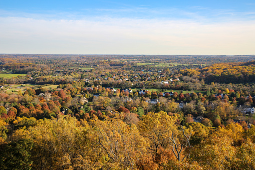 The view of Pennsylvania countryside near Philadelphia from Bowman’s Hill Tower, New Hope, Pennsylvania