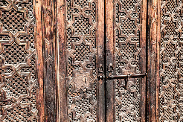 istock Dark vintage wood door 177768553