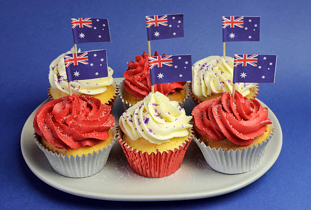 istock Australian theme red, white and blue cupcakes with national flags. 177770117