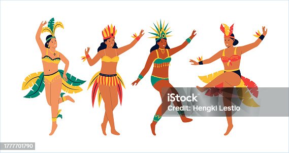 istock Set collection of female Brazilian samba dancers 1777701790