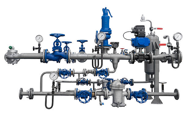 pipeline fragmento com dispositivos - flange imagens e fotografias de stock