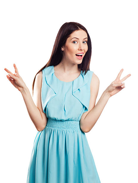 istock Young beautiful woman with peace sign 177772850