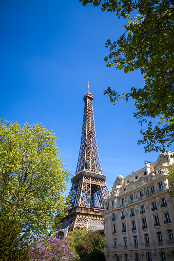 Eiffel Tower view from the streets, Paris, France